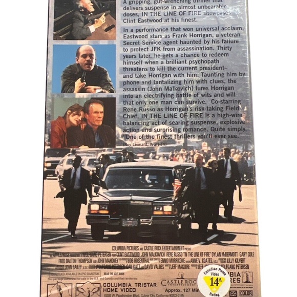 Deadstock Vintage Sealed 'In The Line Of Fire' VHS Clint Eastwood 1997 Tristar - Picture 2 of 4